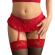 Queen Lingerie Floral Design Garter Belt and Thong - Red