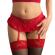 Queen Lingerie Floral Design Garter Belt and Thong - Red