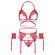 Leg Avenue Four Pieces Set Bra, G-String, Garter Belt & Wrist Cuffs One Size - Red