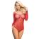 Subblime - 952303 Shiny Grill Bodystocking With Off Shoulders Long Sleeve Red One Size