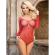 Subblime - 952303 Shiny Grill Bodystocking With Off Shoulders Long Sleeve Red One Size