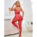 Subblime - 952372 Fishnet and Lace Crotchless Bodystocking With High Neck Red One Size