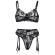 Subblime - Set of 3 Pieces Bra + Thong + Garter Floral Print Black