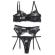 Subblime - Set of 3 Pieces Bra + Thong + Garter Floral Print Black