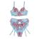 Subblime - 954109 Bra + Panties With Garter Belt Floral Design Blue S/M