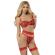 Subblime - 954321 Heart Print Bra + Thong + Garter Belt Red S/M