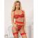 Subblime - 954321 Heart Print Bra + Thong + Garter Belt Red S/M