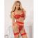 Subblime - 954321 Heart Print Bra + Thong + Garter Belt Red S/M