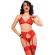 Chilirose - Cr 4848 Red Lace Bra + Thong + Stockings Set